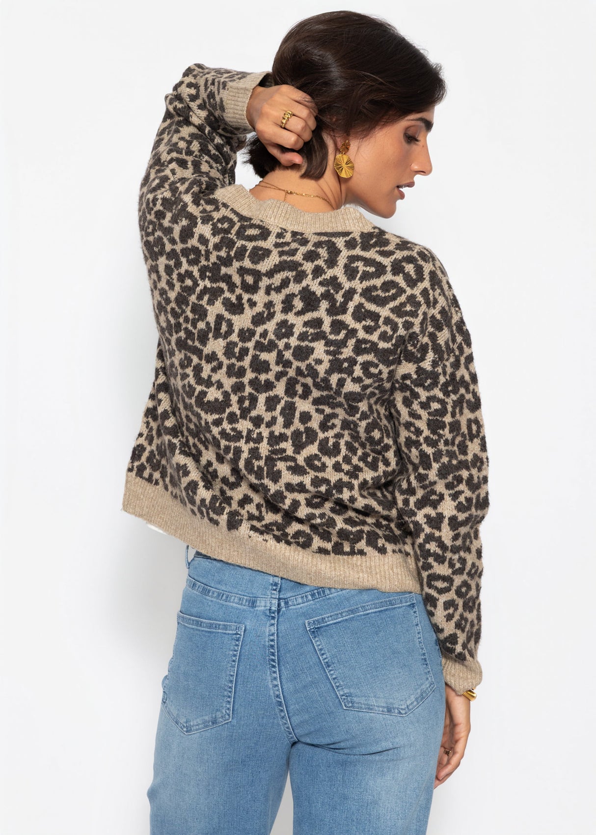 Strickpullover mit Leopardenmuster - braun-taupe