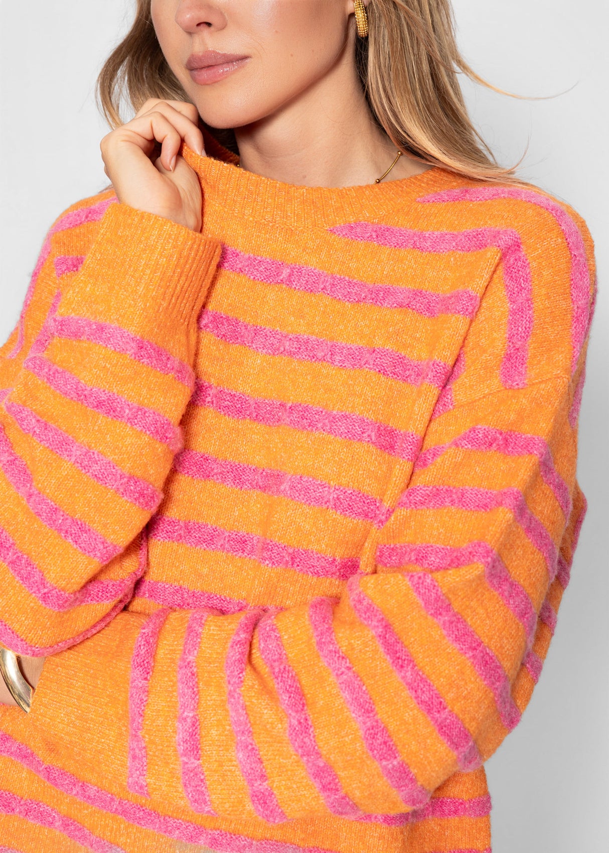 Strickpullover mit Streifen-Design - pink-orange