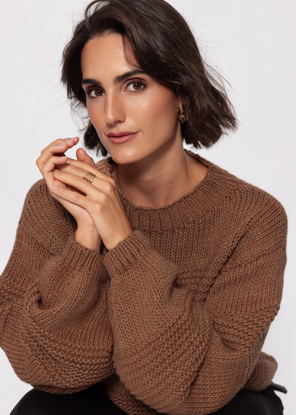 Strickpullover mit Strukturstreifen - camel