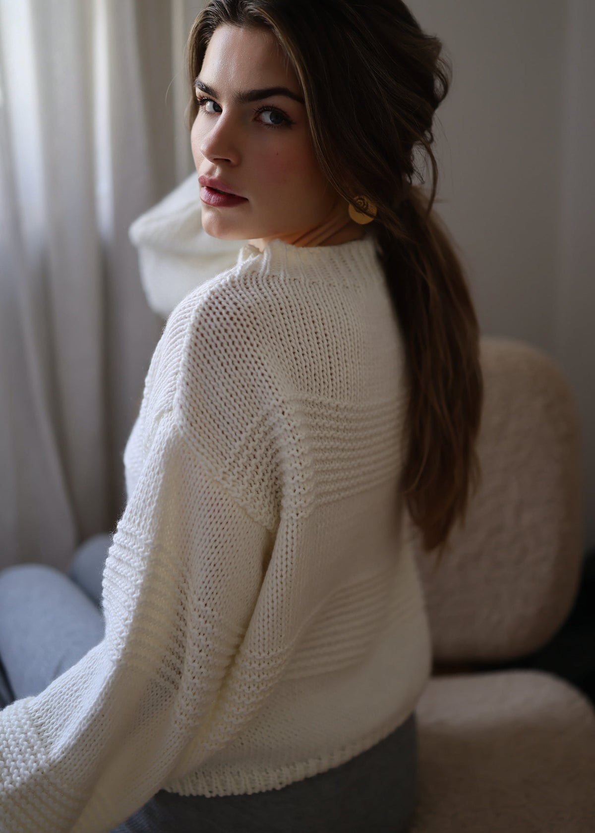 Strickpullover mit Strukturstreifen - offwhite