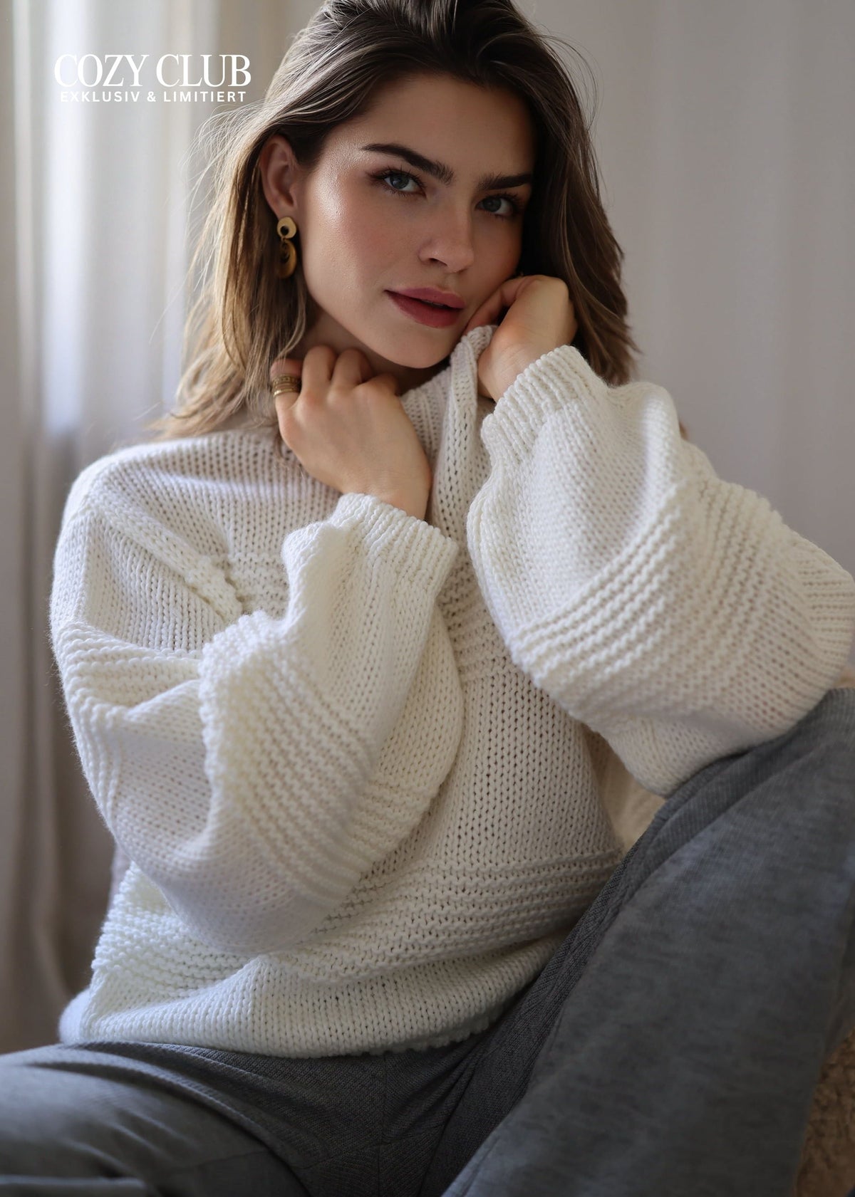 Strickpullover mit Strukturstreifen - offwhite