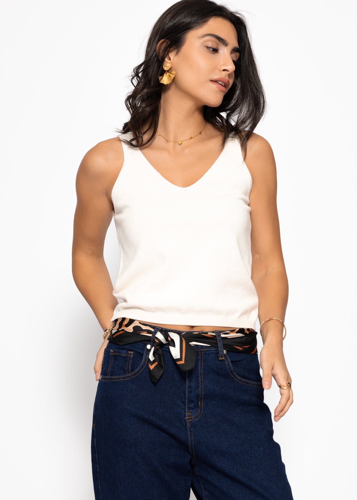 Stricktop mit V-Ausschnitt - offwhite