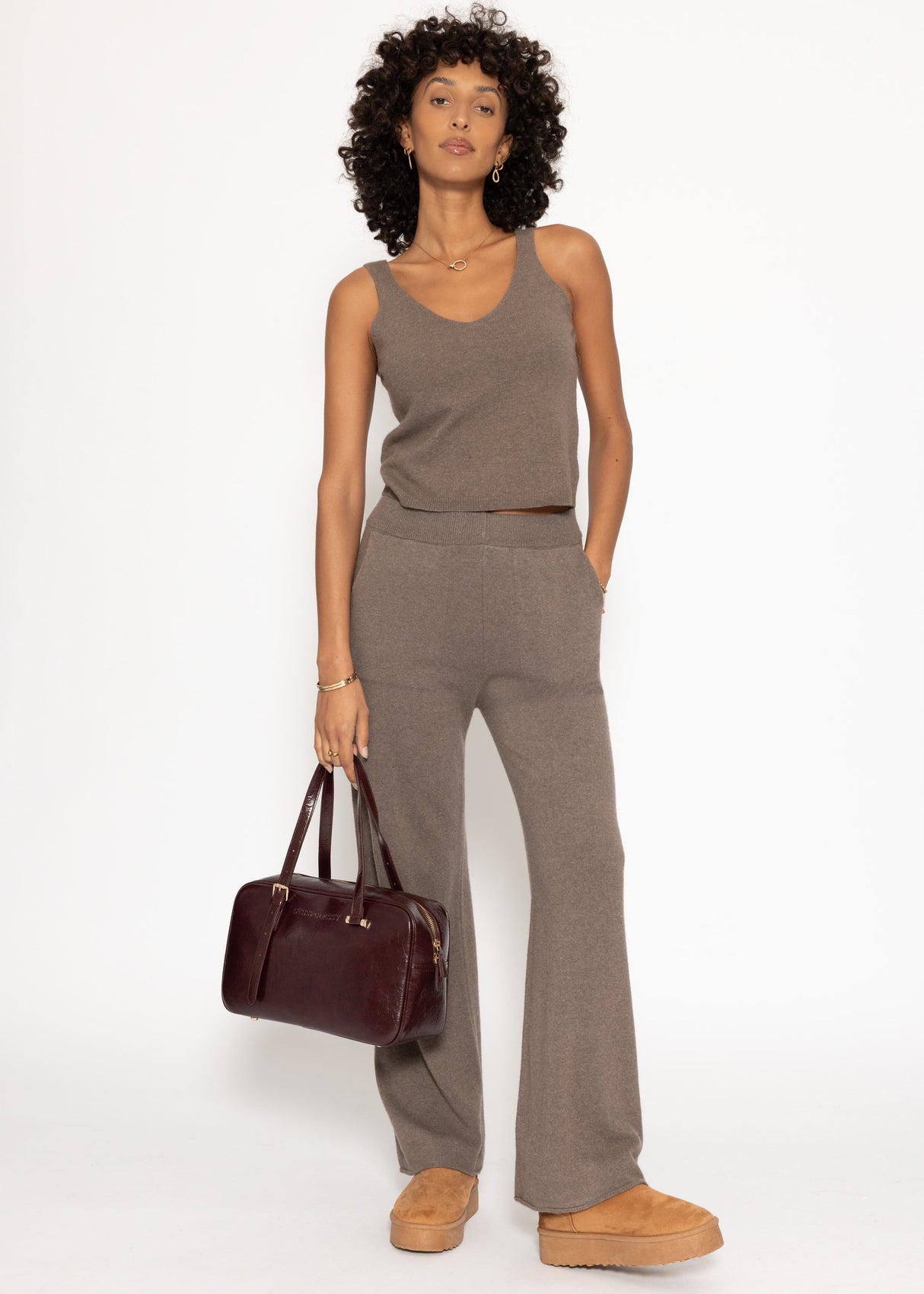 Knitted top with cashmere - taupe