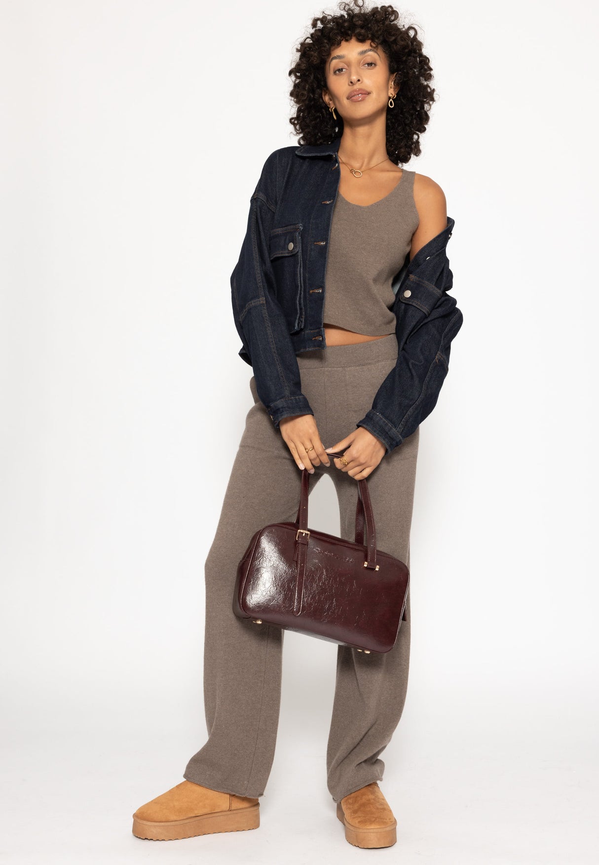 Knitted top with cashmere - taupe