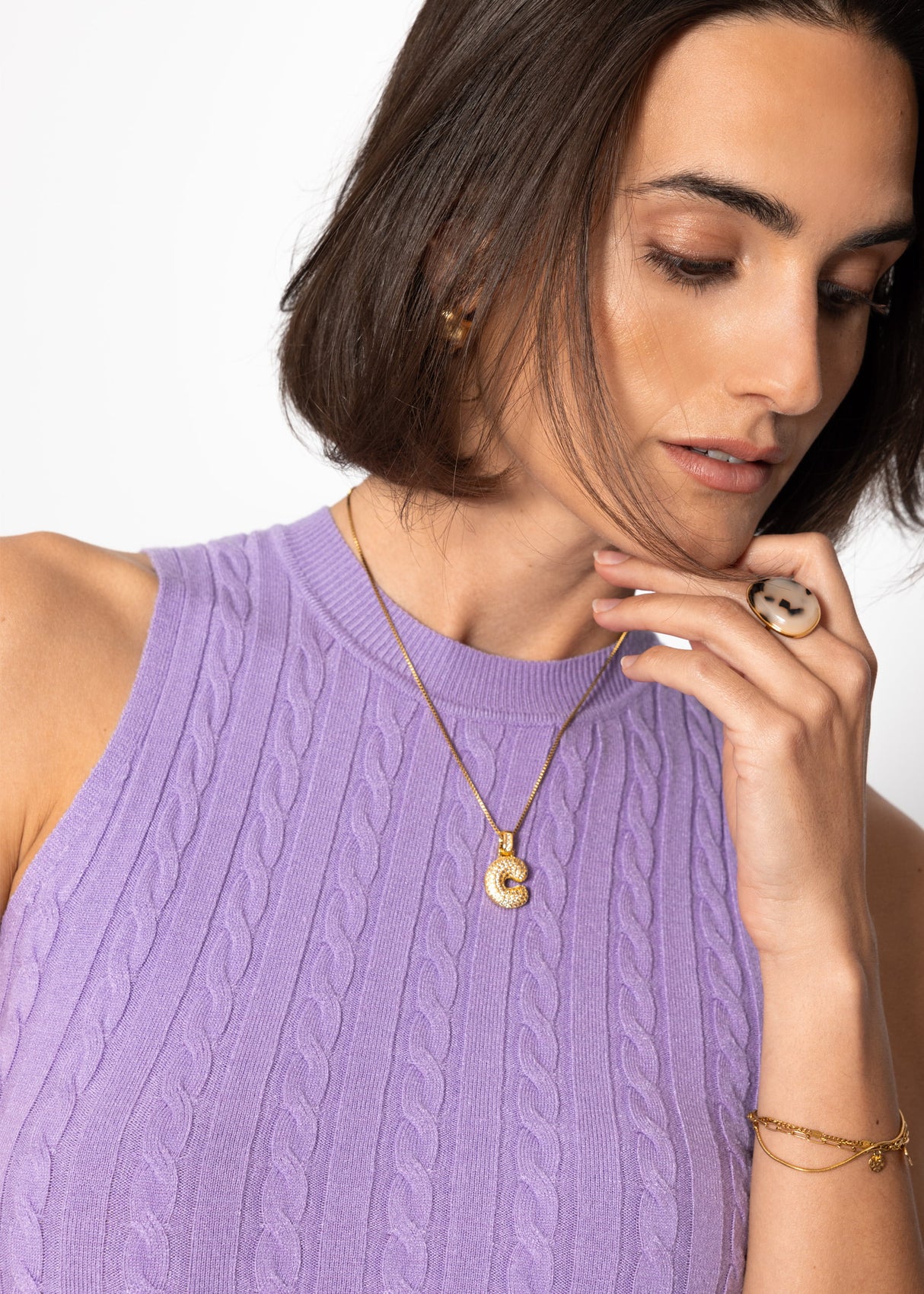 Stricktop mit Zopfmuster - flieder