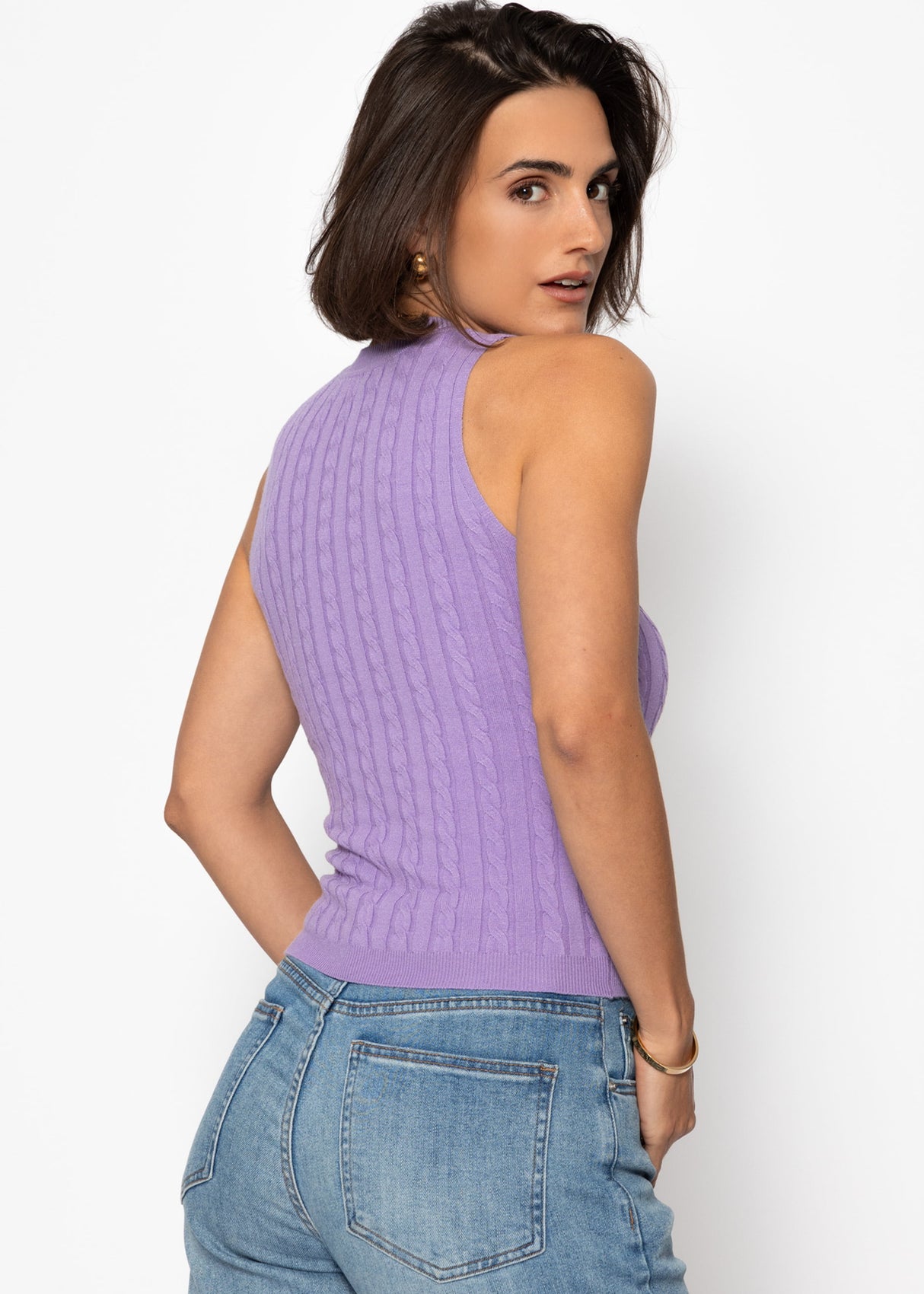 Stricktop mit Zopfmuster - flieder