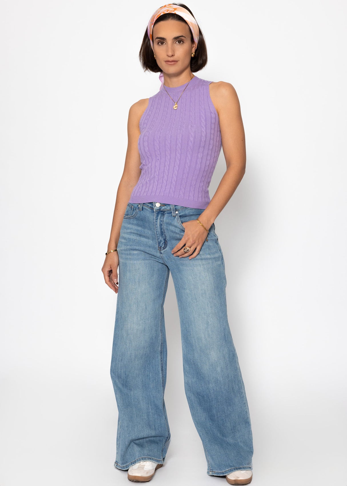 Stricktop mit Zopfmuster - flieder