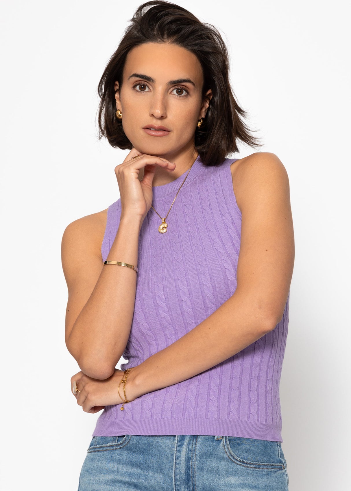 Stricktop mit Zopfmuster - flieder