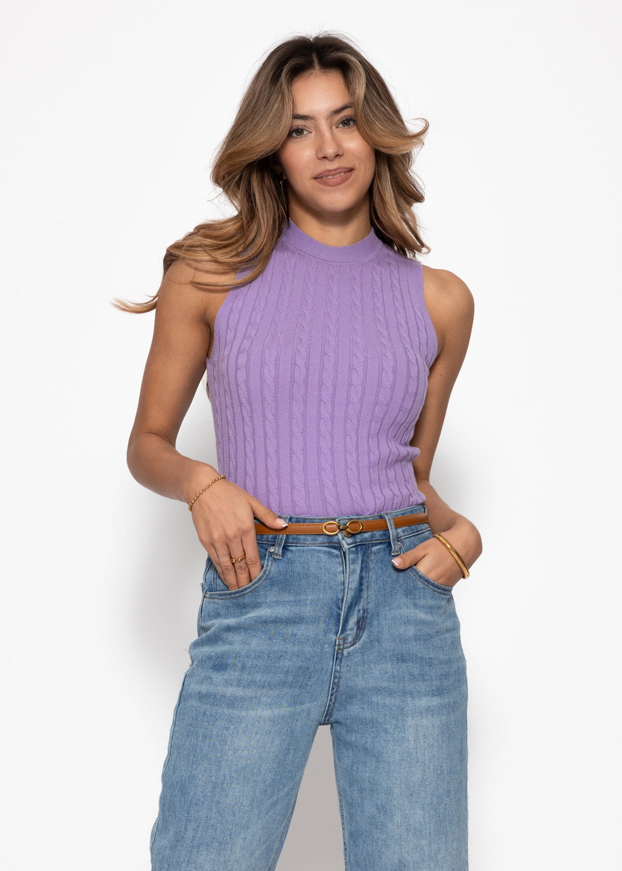 Stricktop mit Zopfmuster - flieder