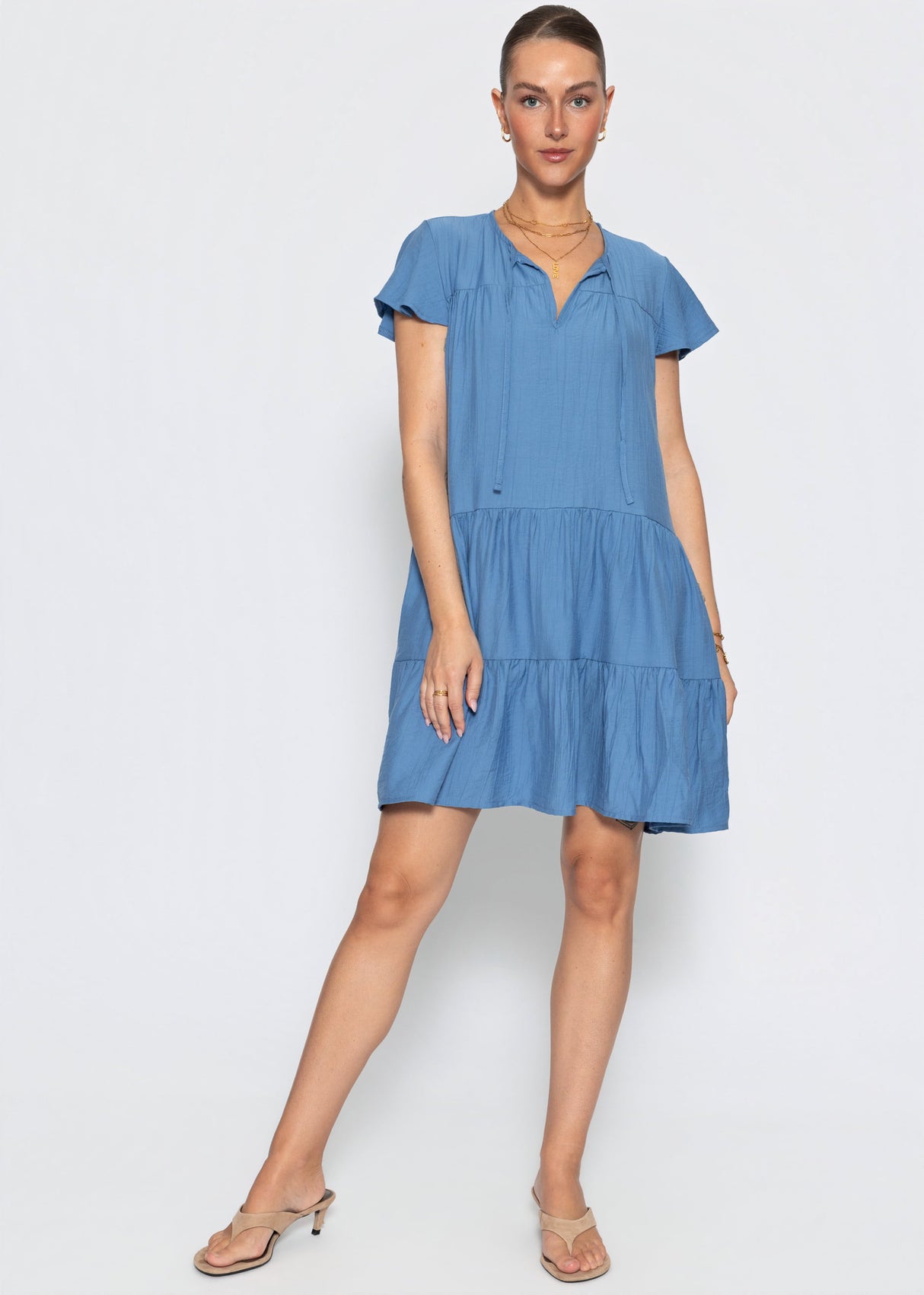 Stufenkleid mit Flügelärmel - blau