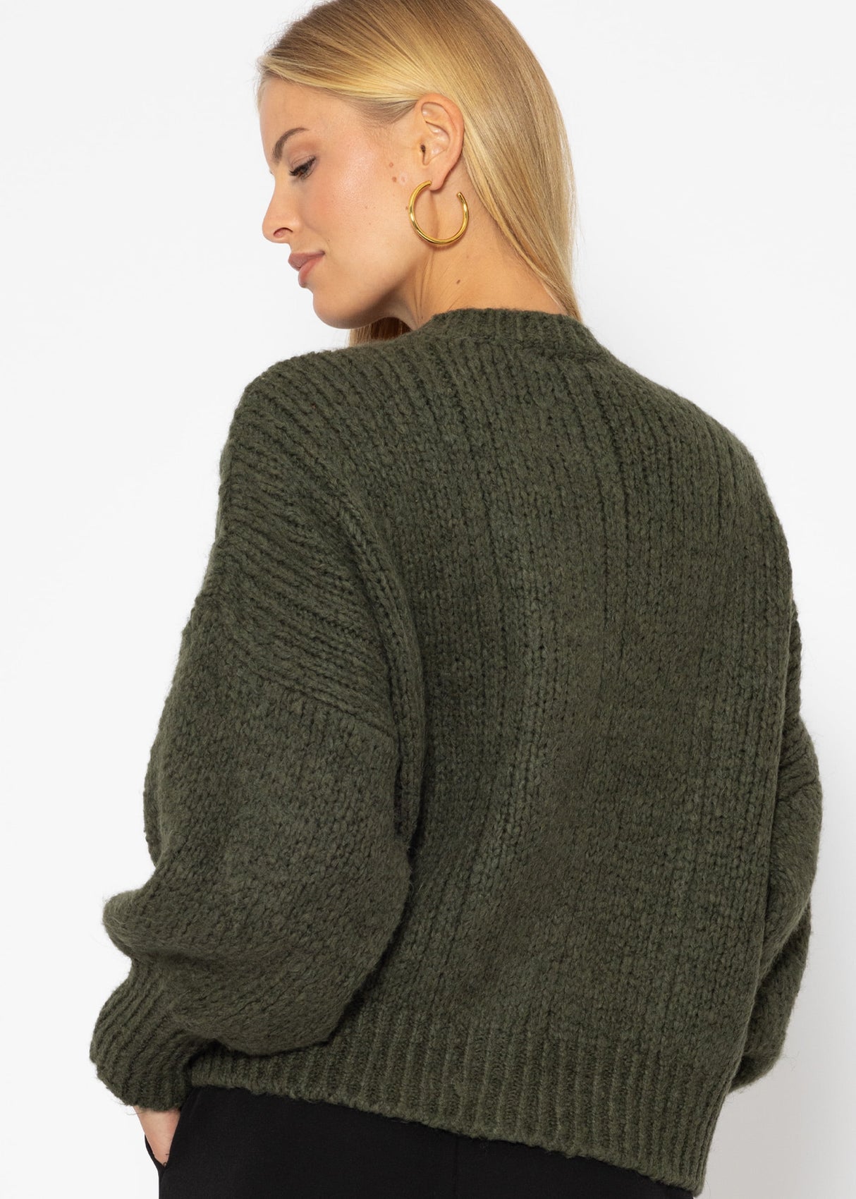 Super fluffy cable-knit cardigan - khaki