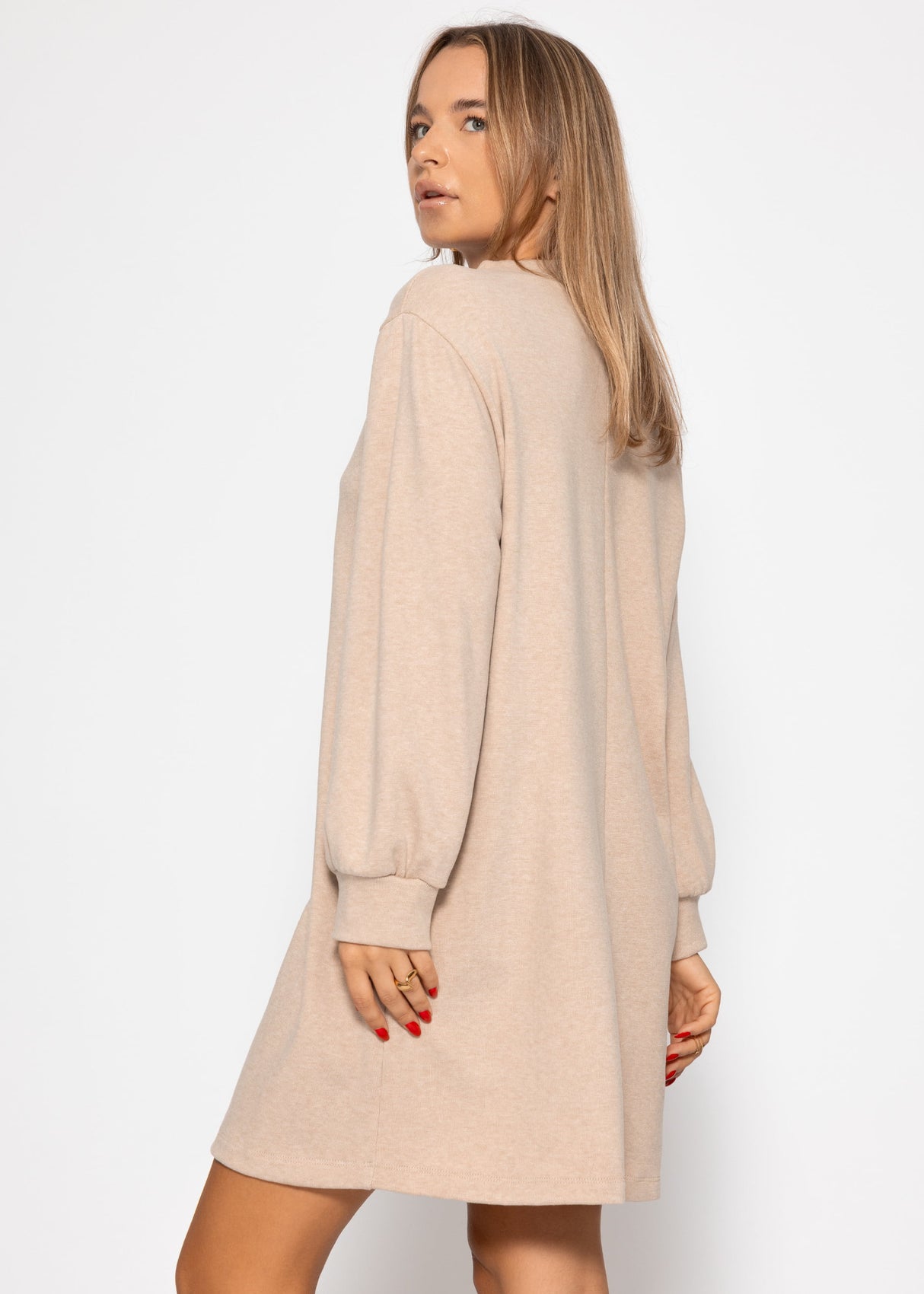 Sweat dress with stand-up collar - beige