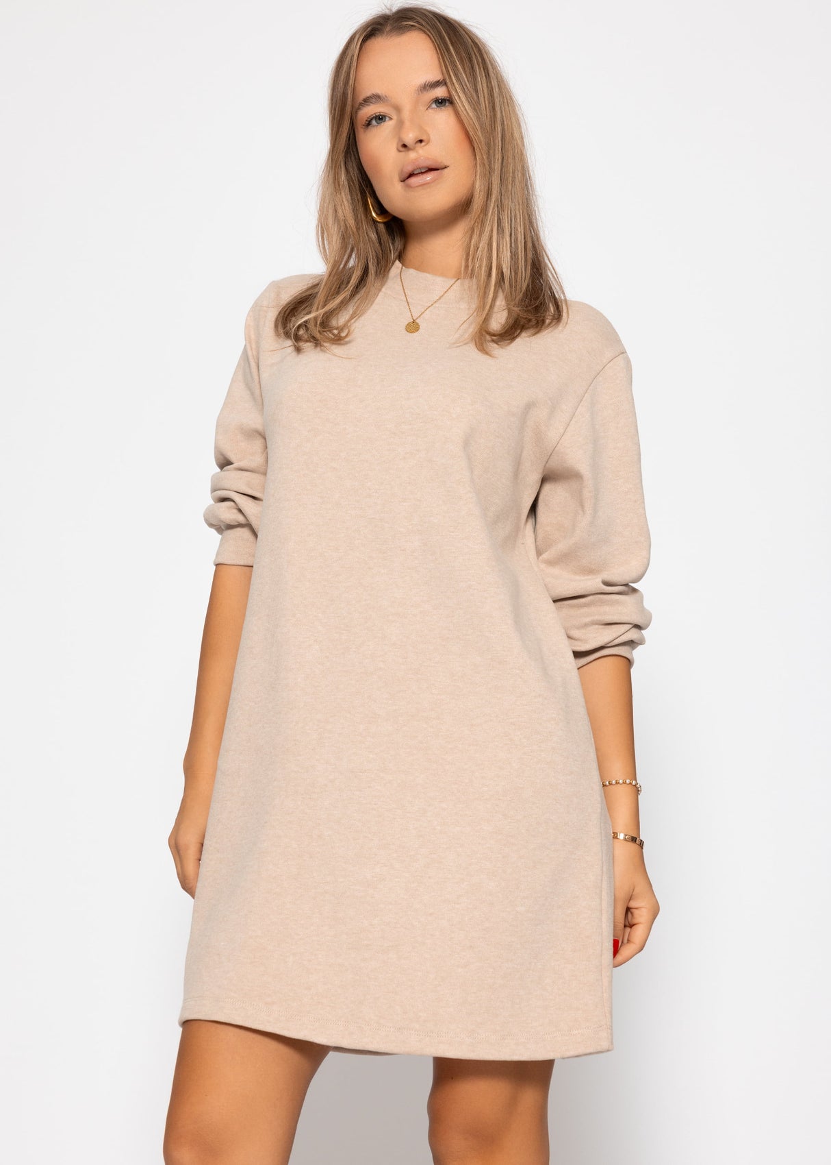Sweat dress with stand-up collar - beige