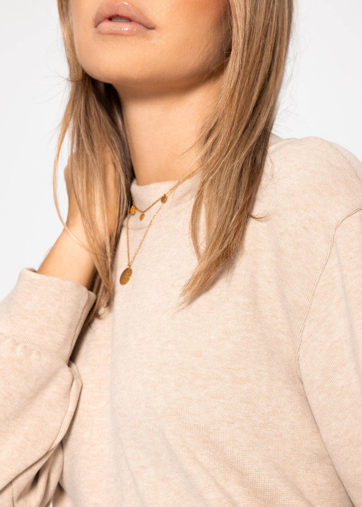 Sweat dress with stand-up collar - beige