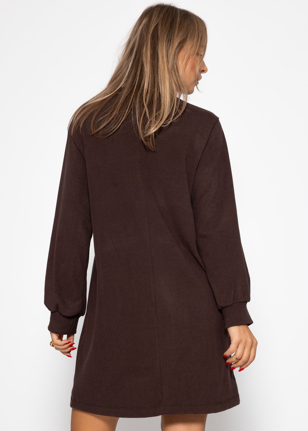 Sweatkleid mit Stehkragen - braun