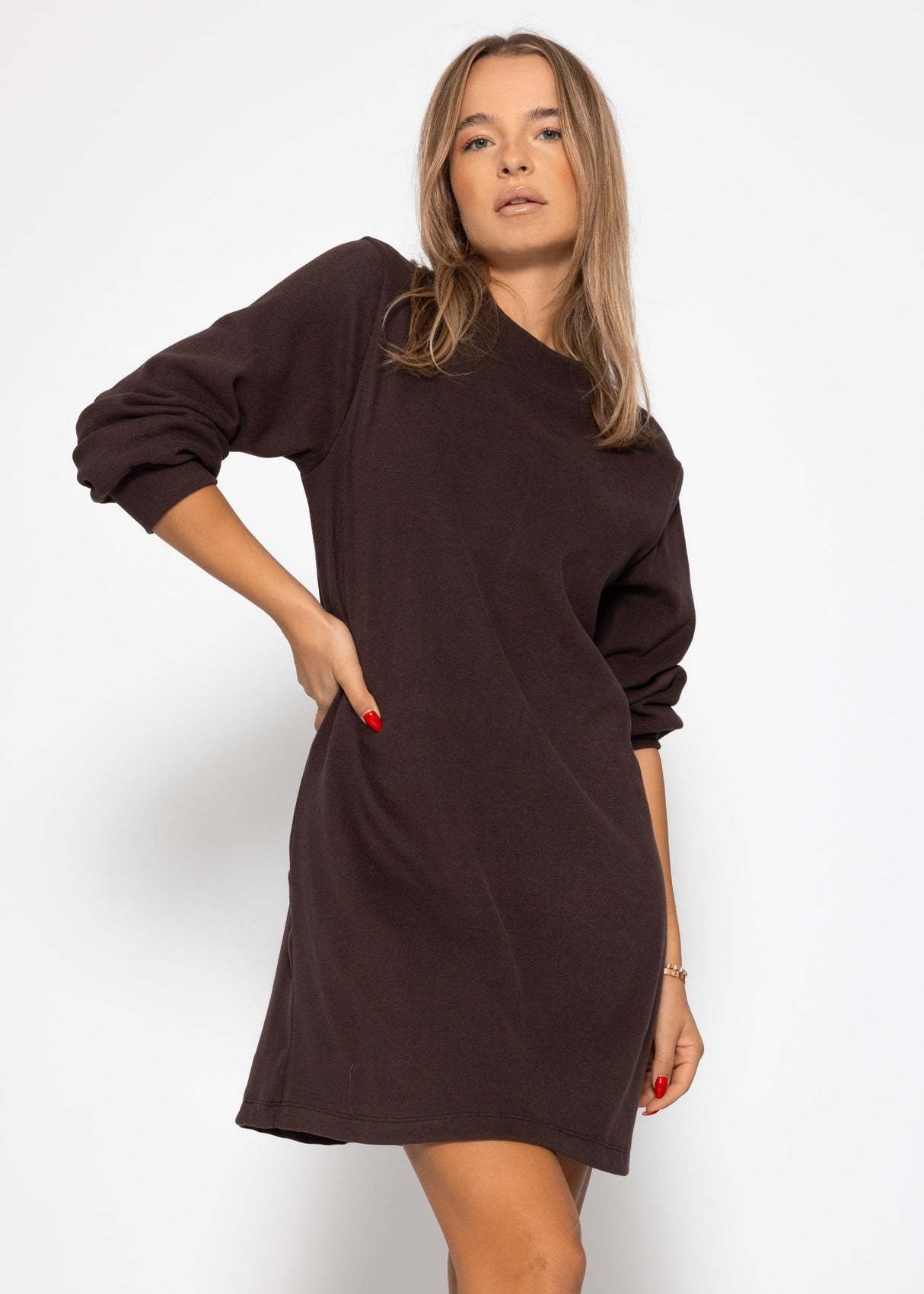 Sweatkleid mit Stehkragen - braun