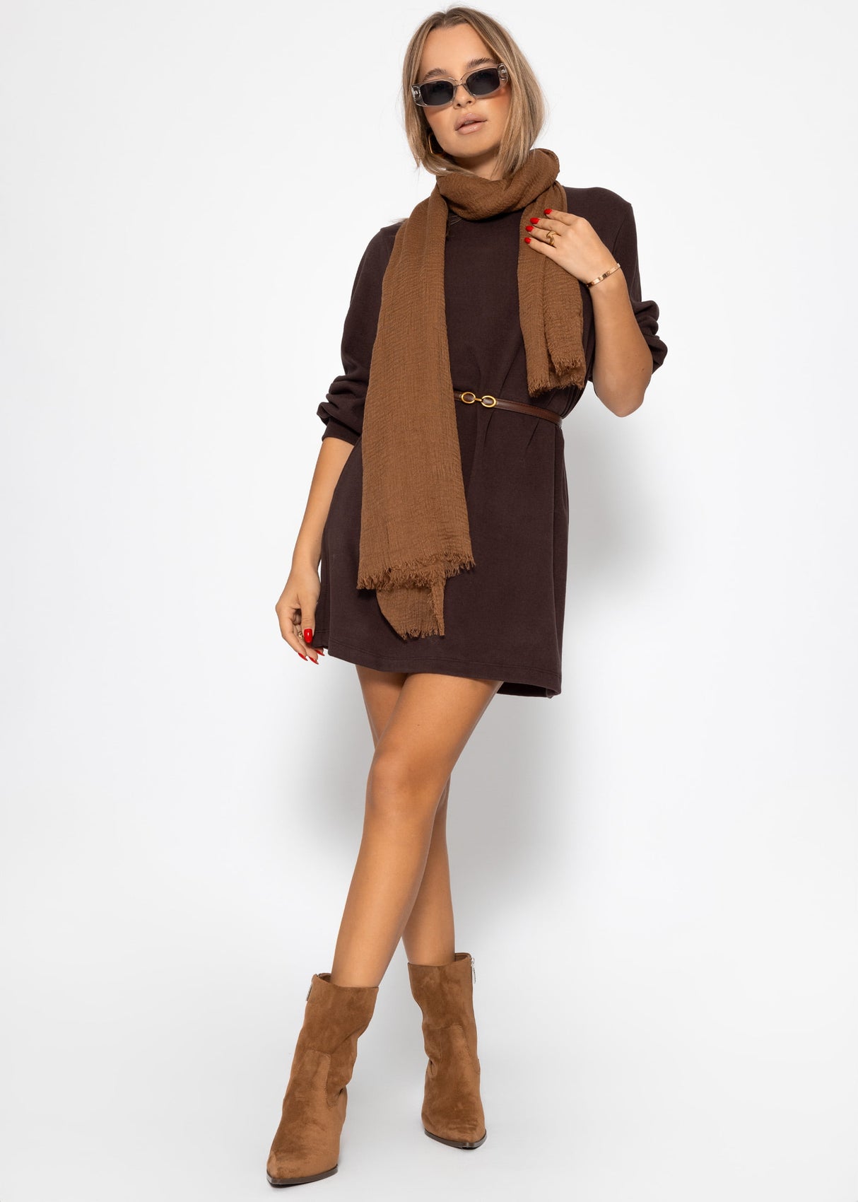 Sweatkleid mit Stehkragen - braun