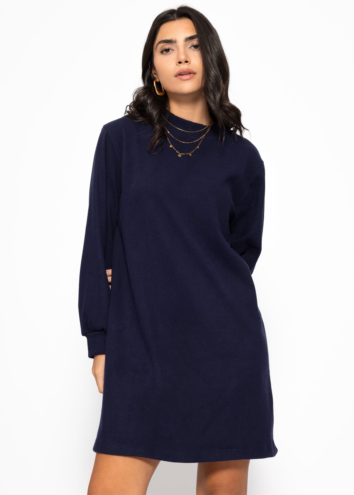 Sweatkleid mit Stehkragen - dunkelblau
