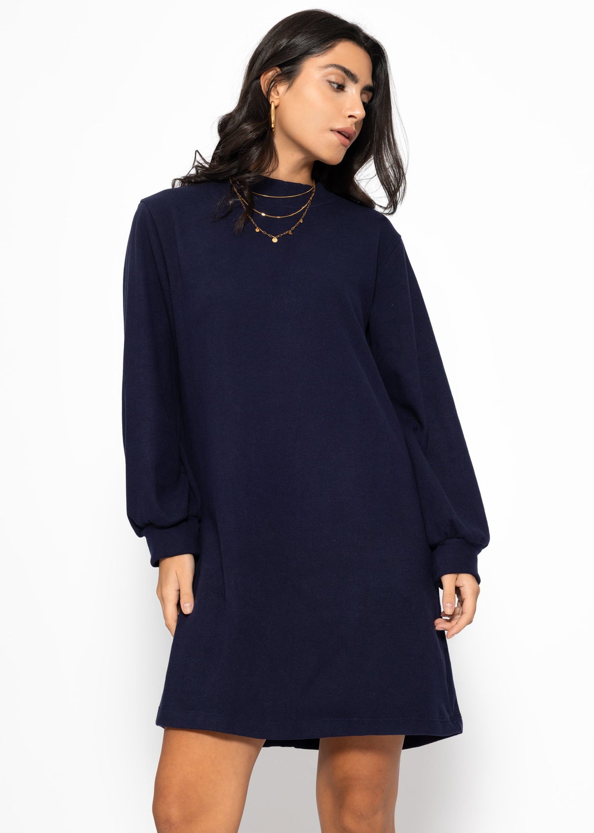 Sweatkleid mit Stehkragen - dunkelblau