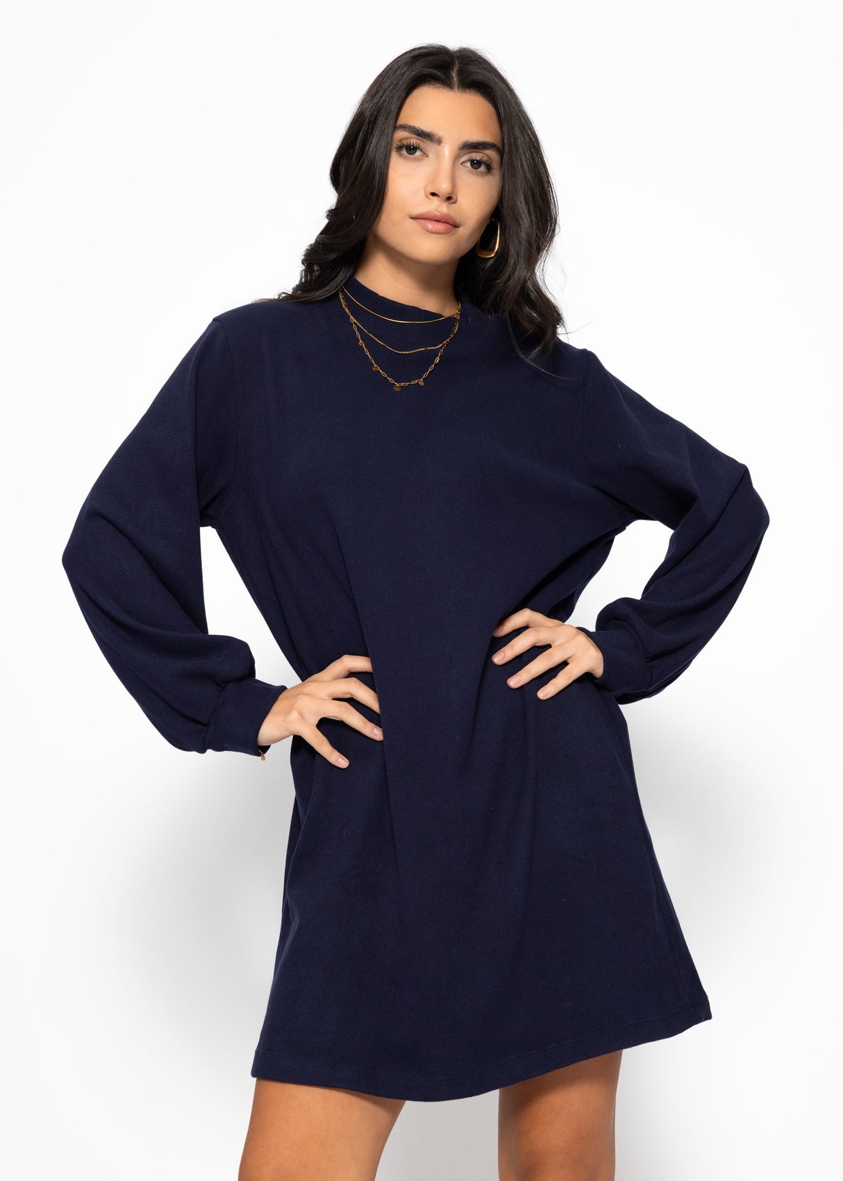 Sweatkleid mit Stehkragen - dunkelblau