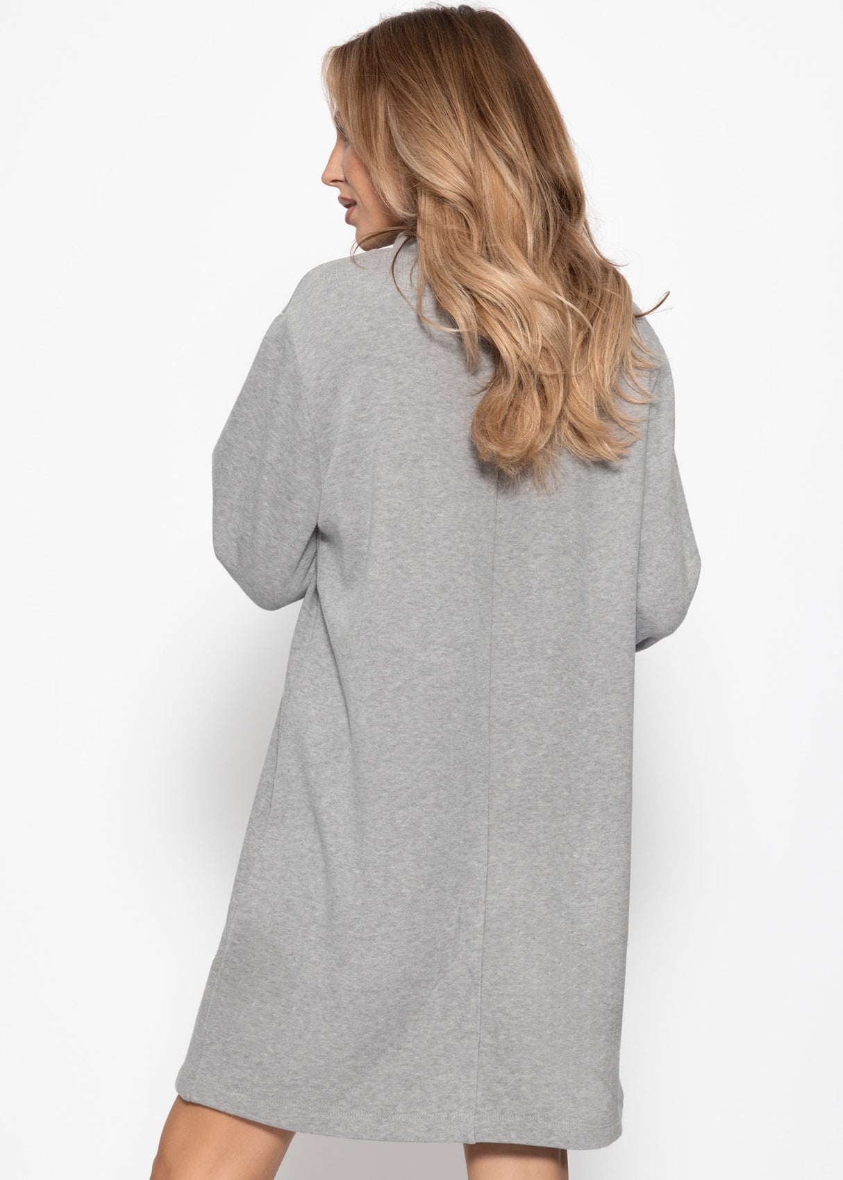 Sweat dress with stand-up collar - gray