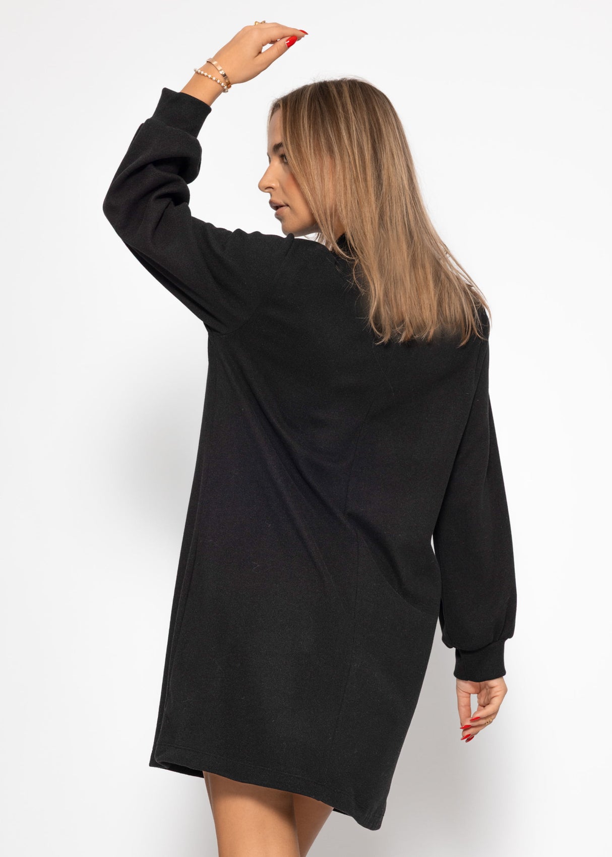 Sweat dress with stand-up collar - black