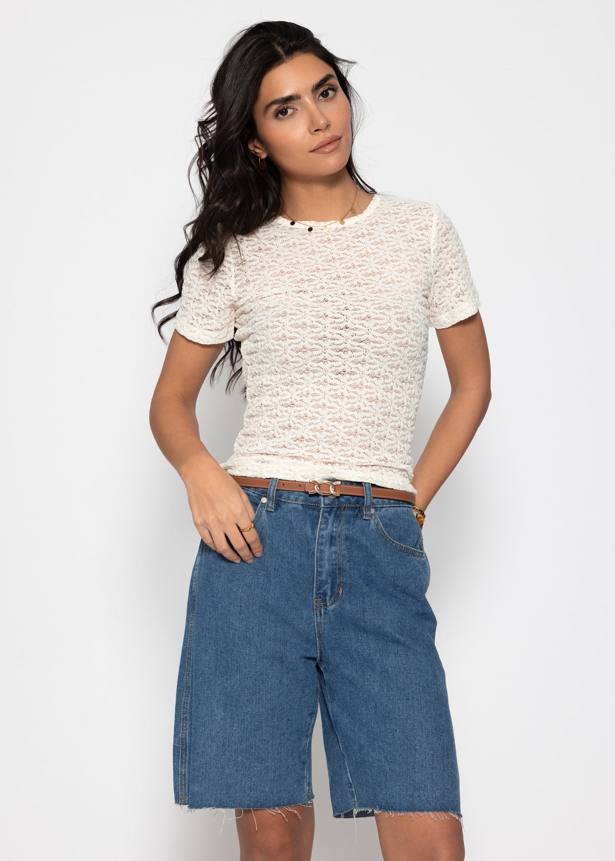 T-Shirt aus floraler Spitze - offwhite