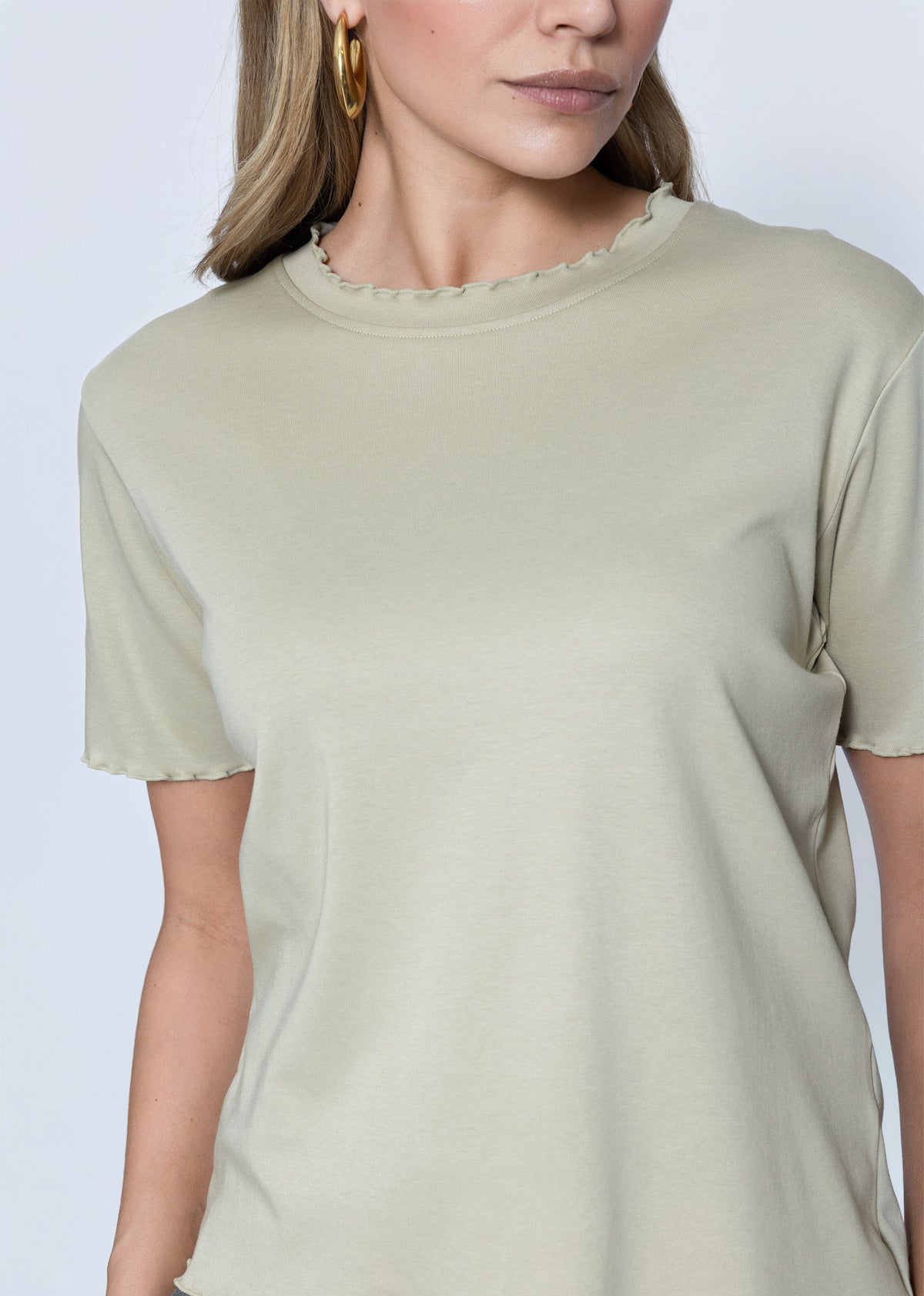 T-Shirt mit Wellenkante - khaki