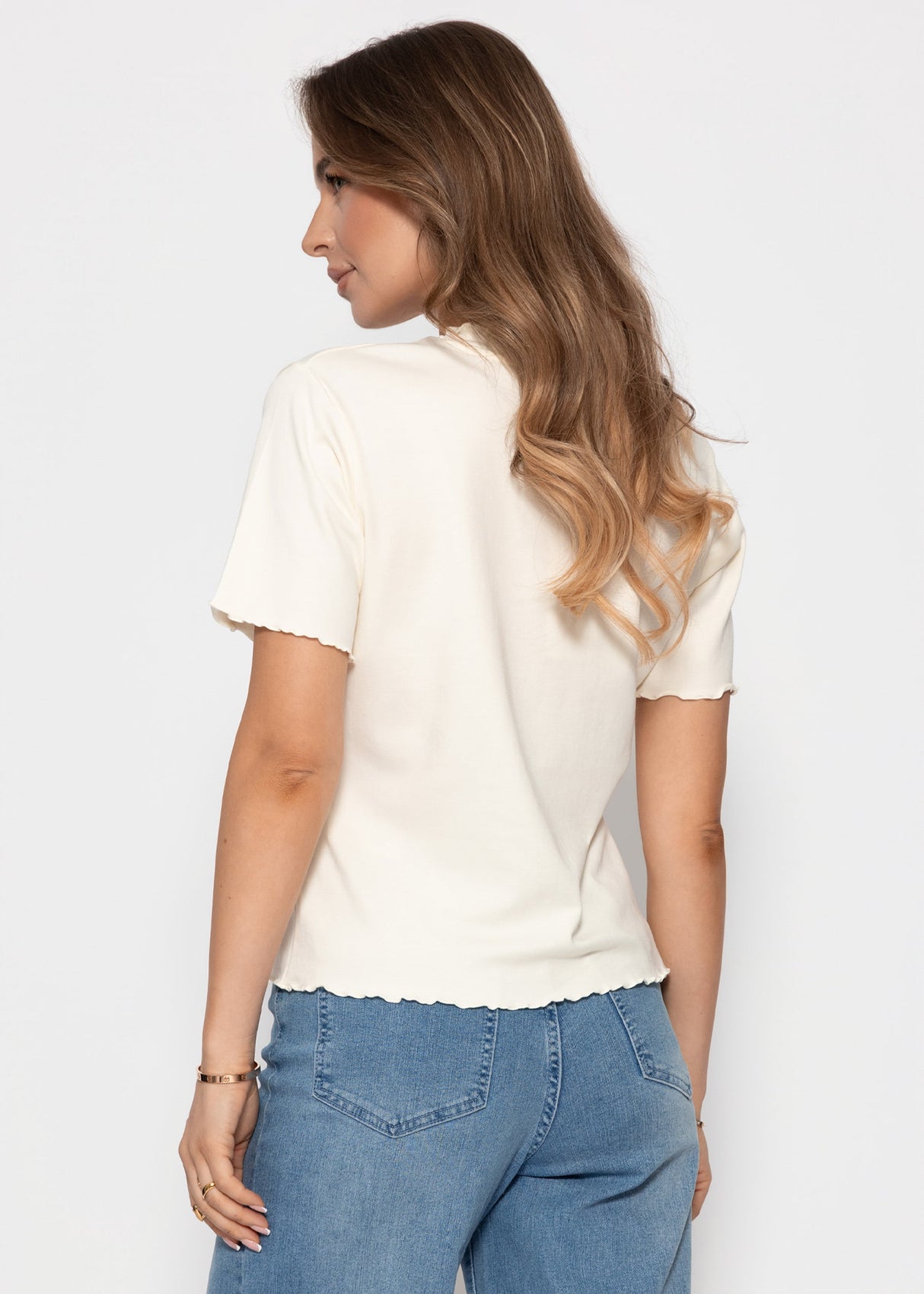 T-Shirt mit Wellenkante - offwhite