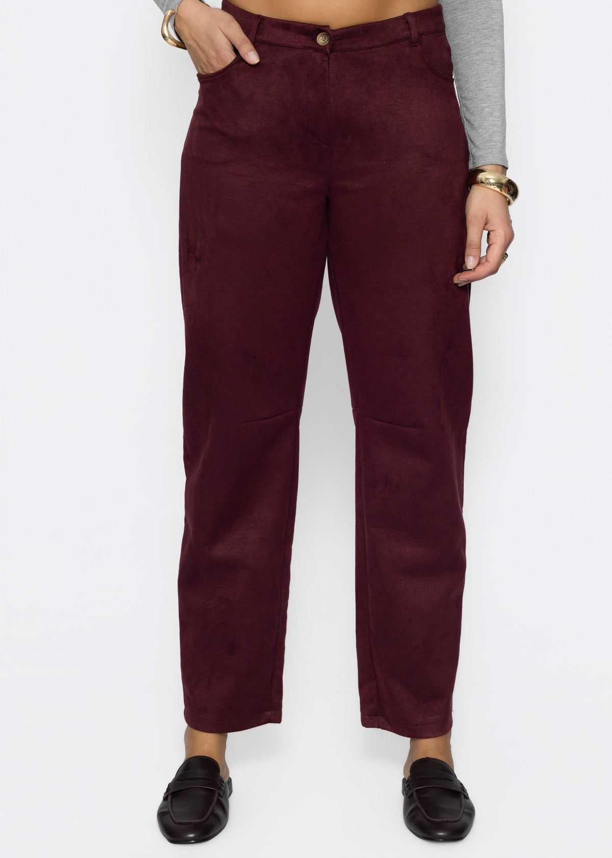Tall - Barrel-Leg Hose in Wildlederoptik - burgundy