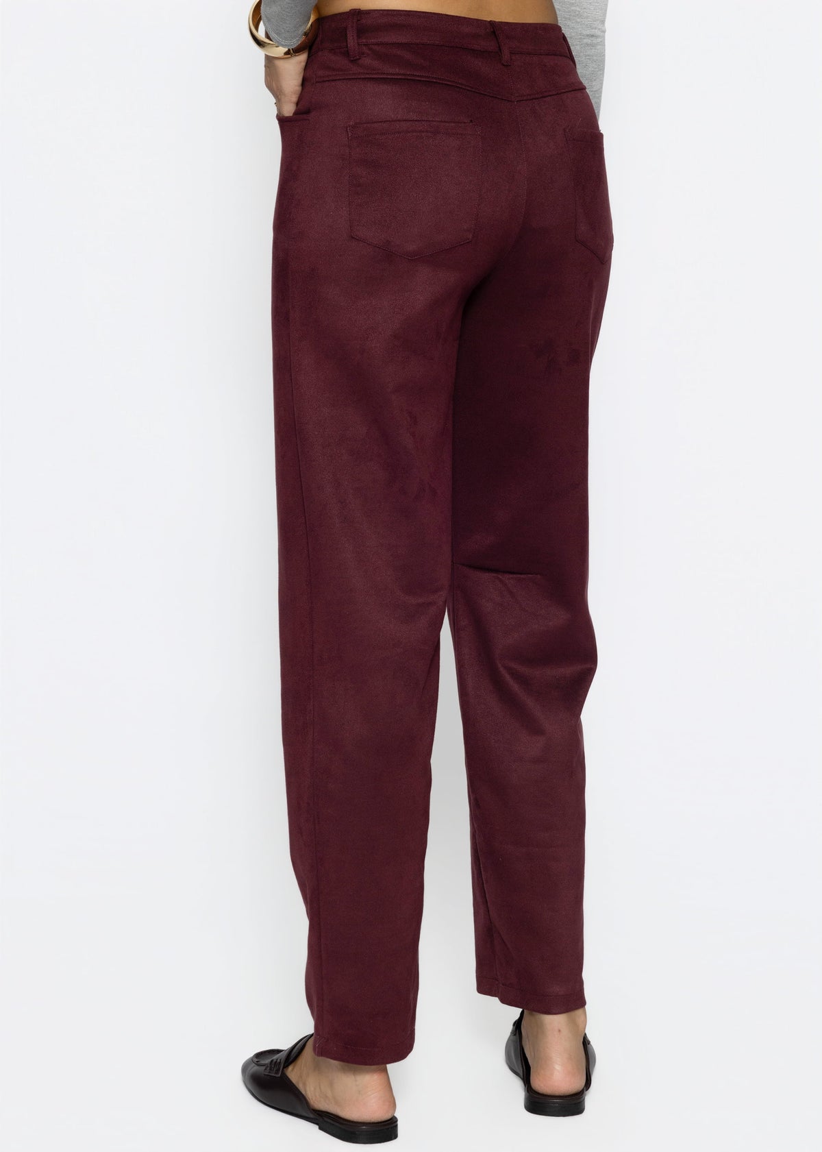 Tall - Barrel-Leg Hose in Wildlederoptik - burgundy