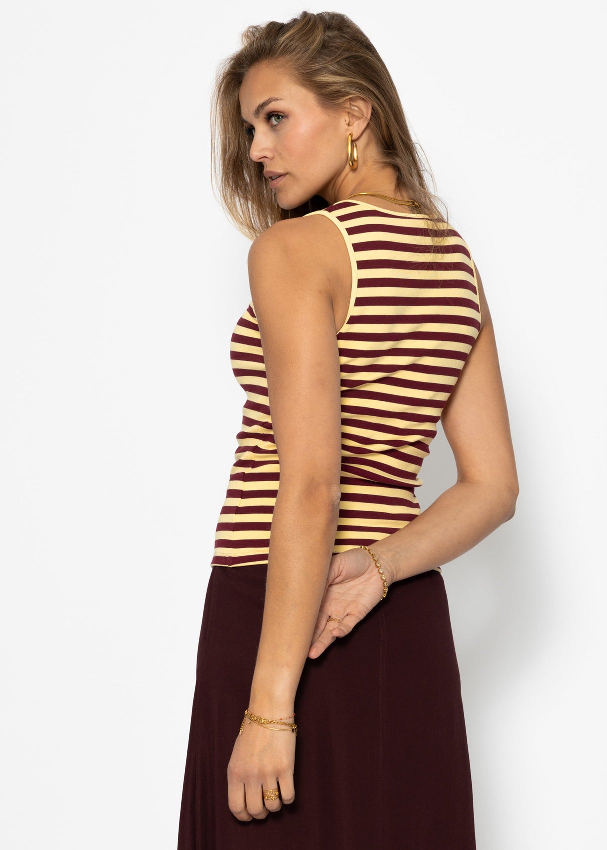 Tank Top Striped - Buttergelb -Burgundy