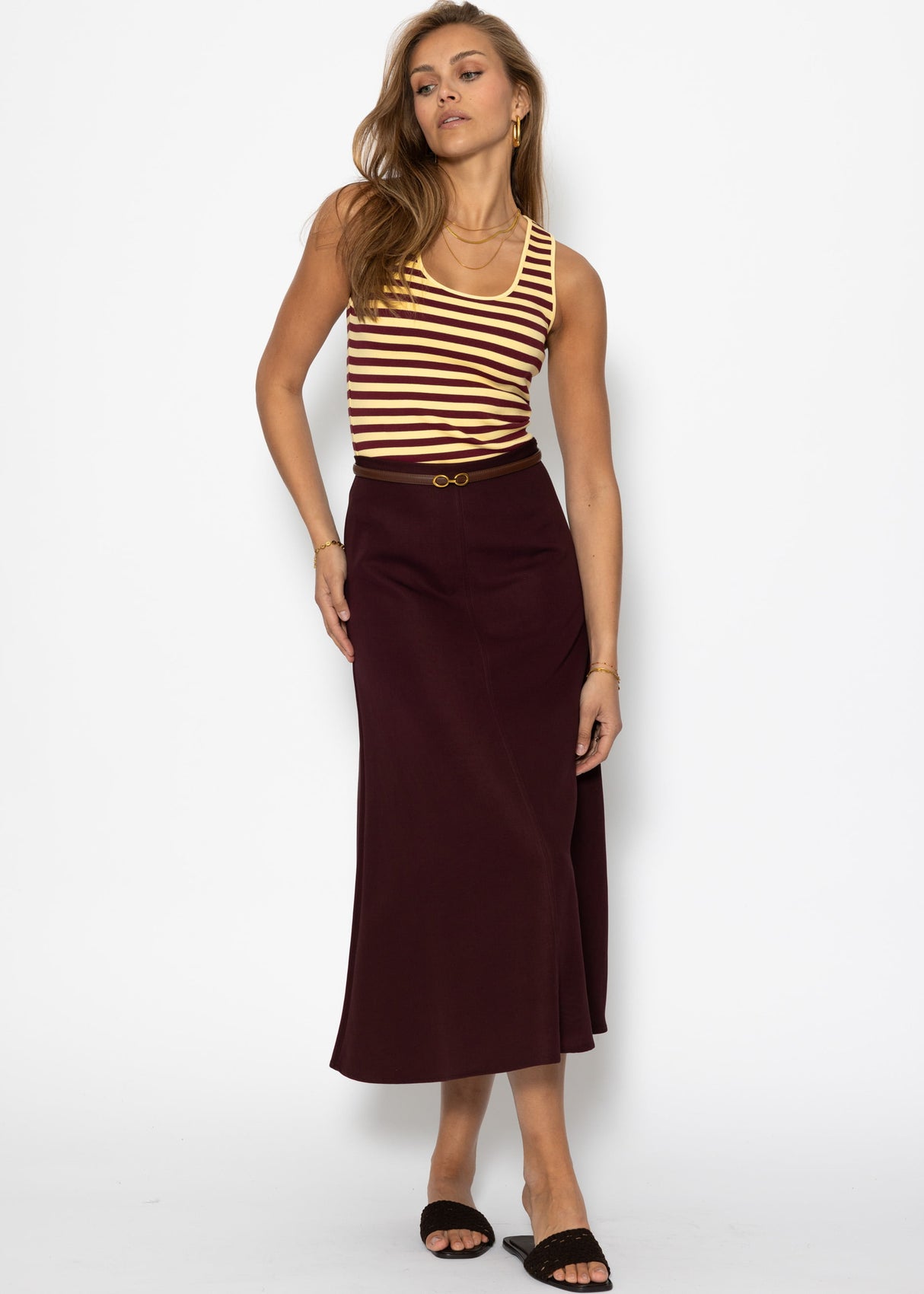 Tank Top Striped - Buttergelb -Burgundy