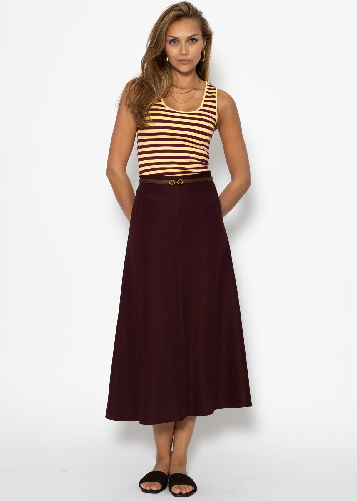 Tank Top Striped - Buttergelb -Burgundy