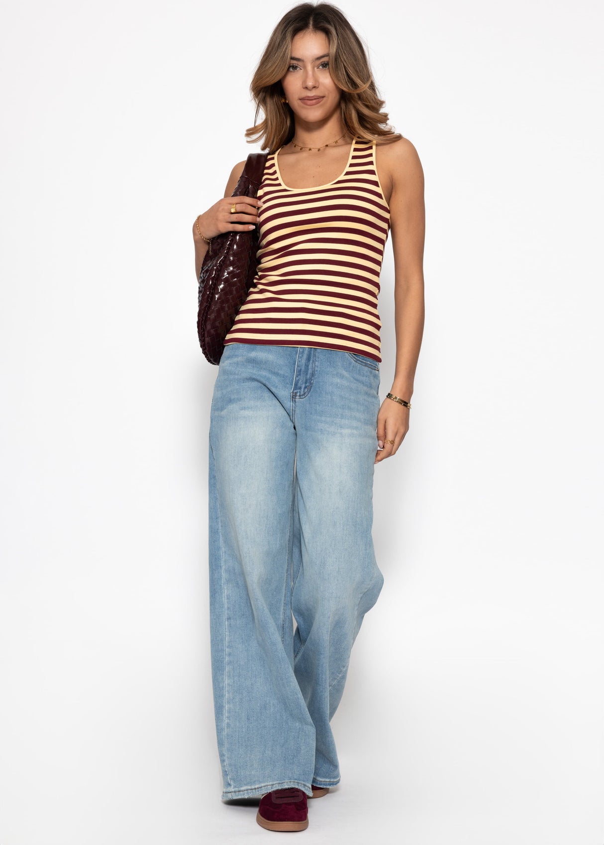 Tank Top gestreift - buttergelb-burgundy