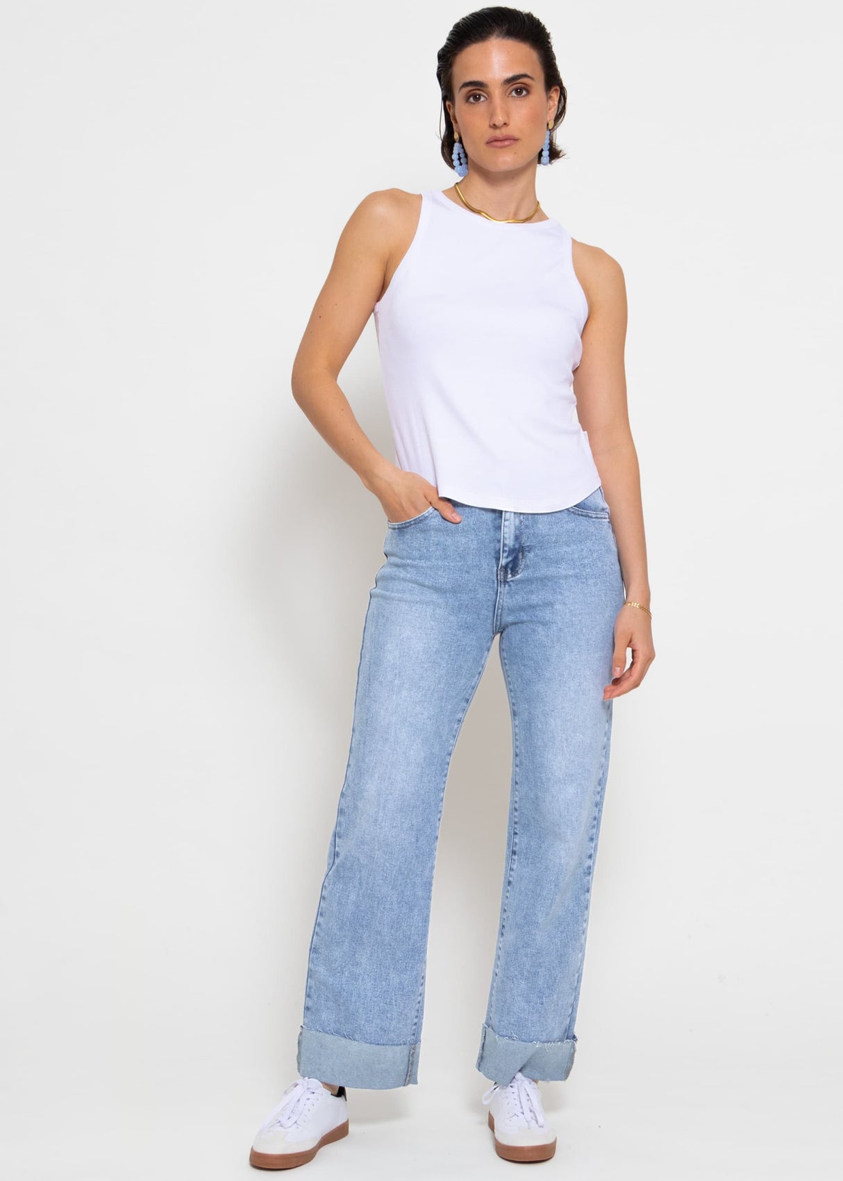 Geripptes Tank Top - weiß