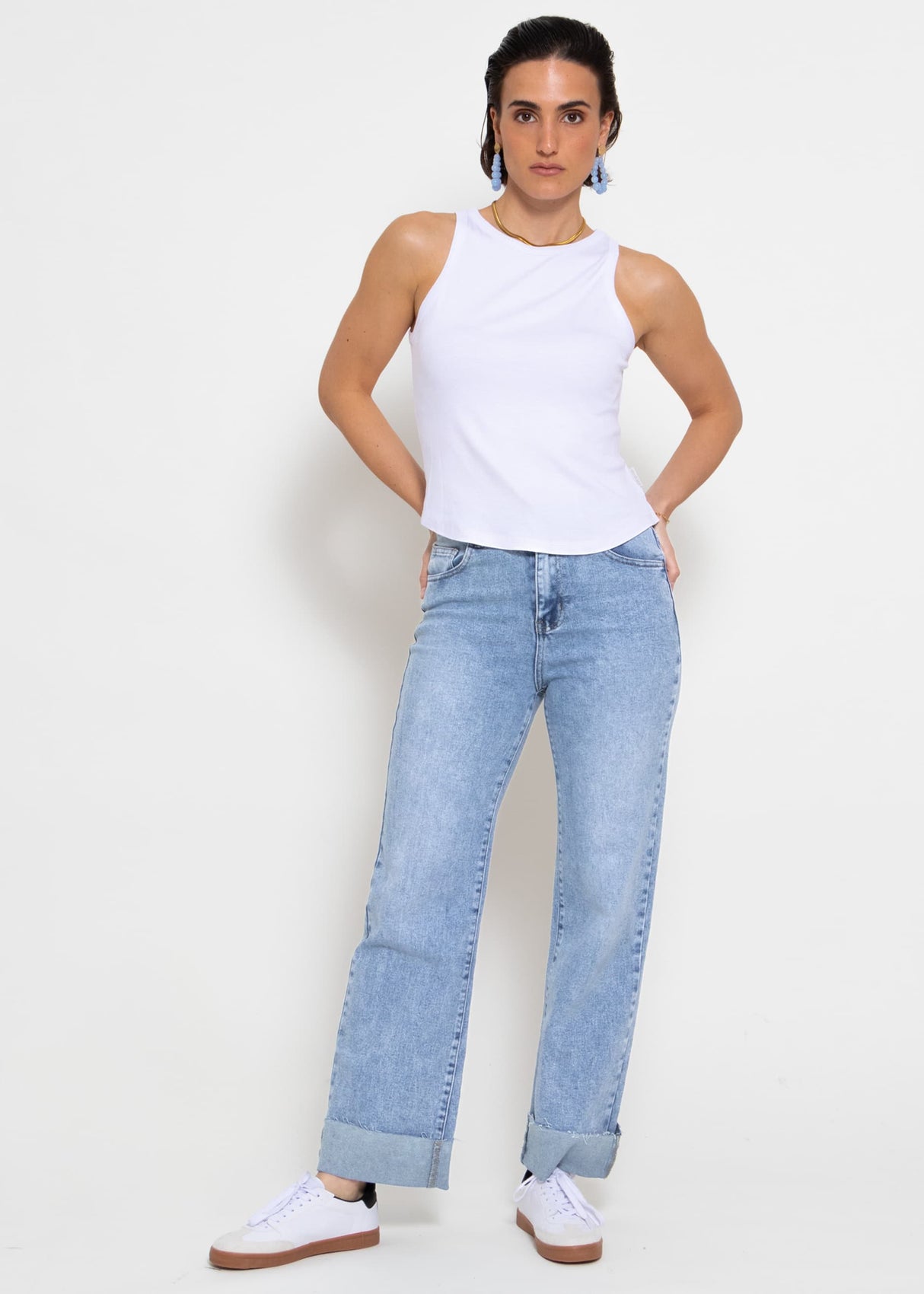 Geripptes Tank Top - weiß