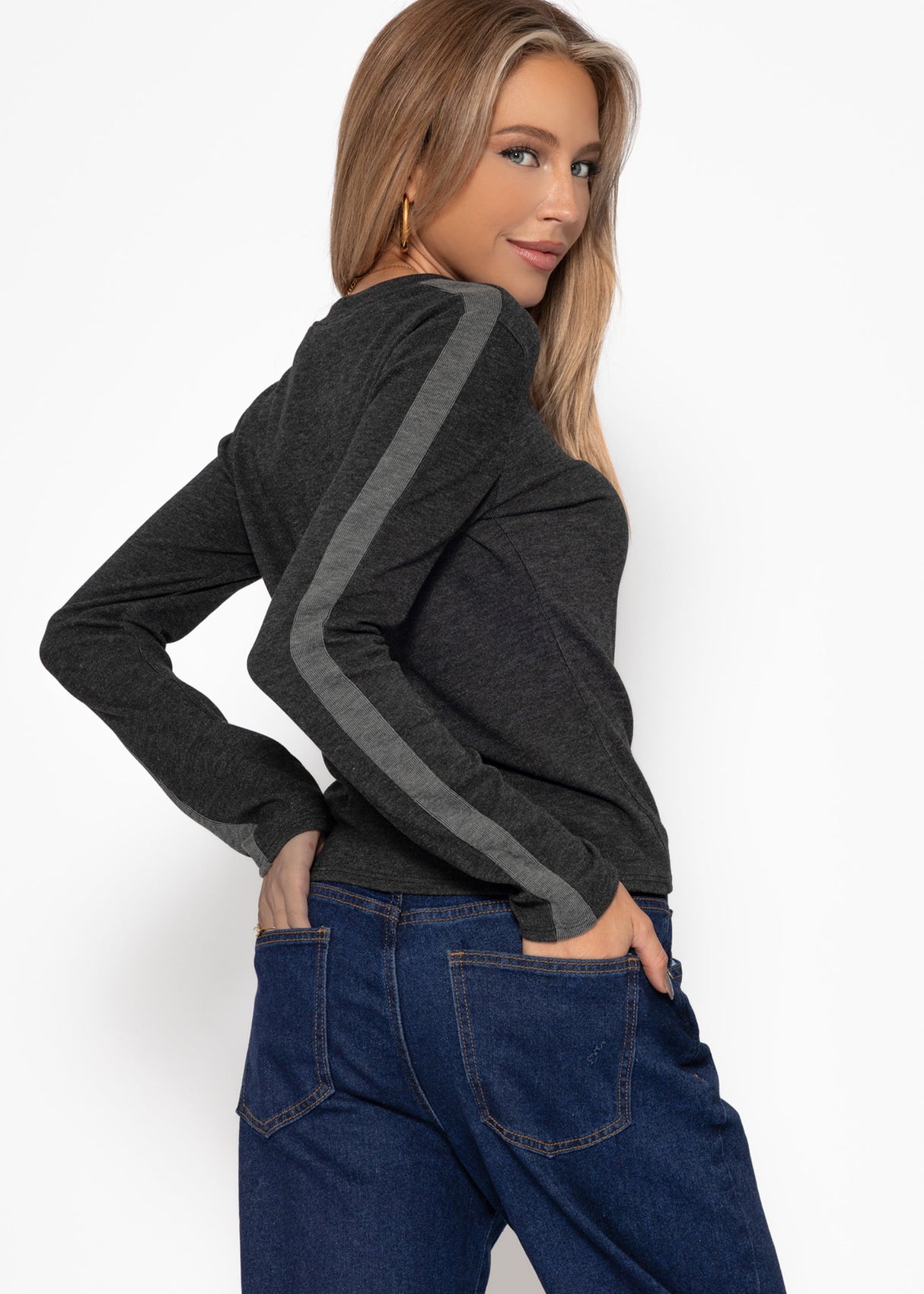 Thermal long-sleeved shirt with contrast sleeves - grey