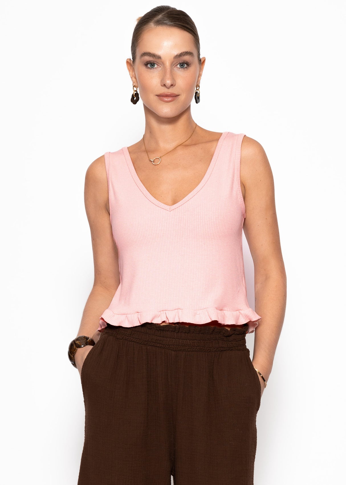 Cropped Top mit Rüsche - rosa