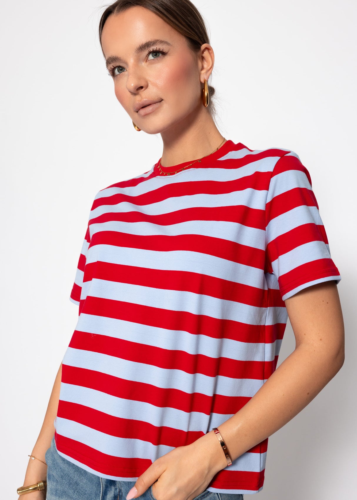 T-Shirt mit Blockstreifen - flieder-rot