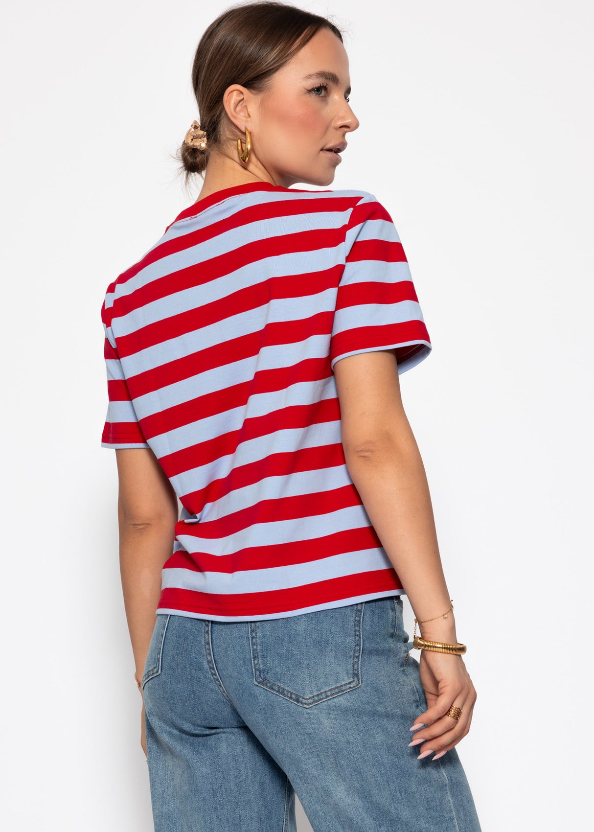 T-Shirt mit Blockstreifen - flieder-rot