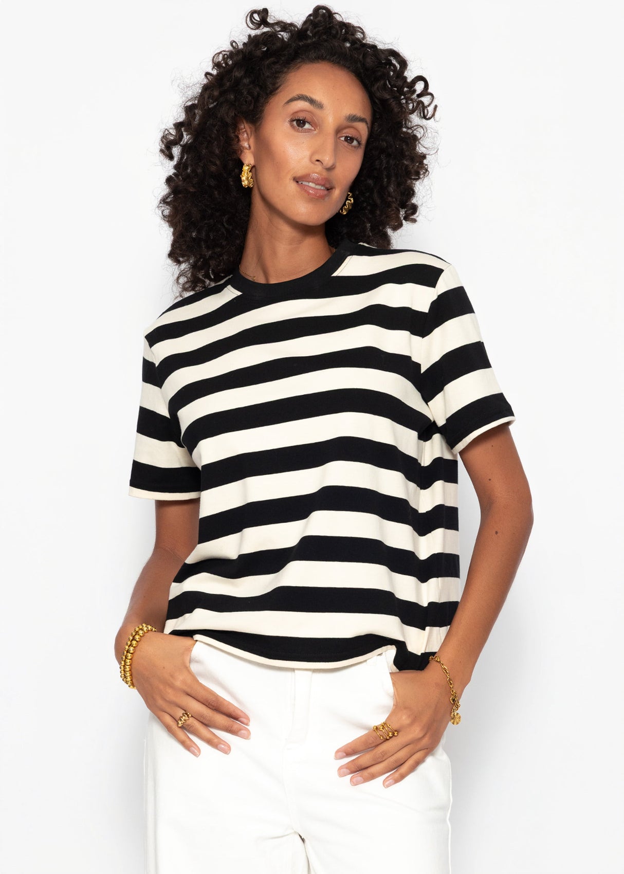 T-Shirt mit Blockstreifen - schwarz-offwhite