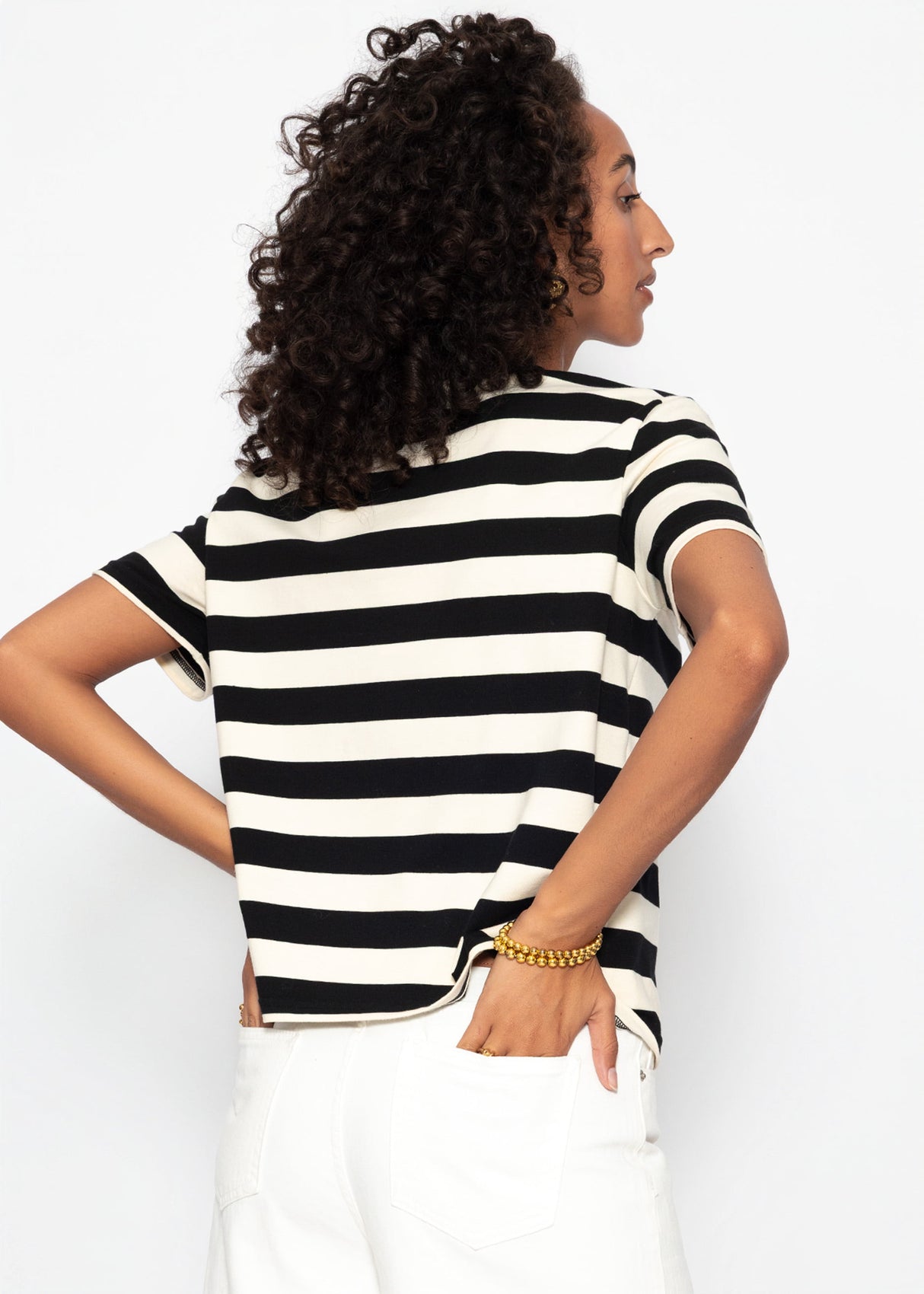 T-Shirt mit Blockstreifen - schwarz-offwhite