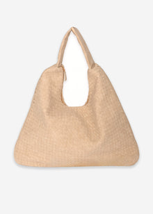 Woven faux suede shoulder bag - beige