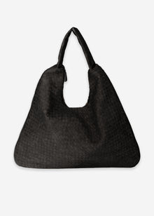 Woven faux suede shoulder bag - black