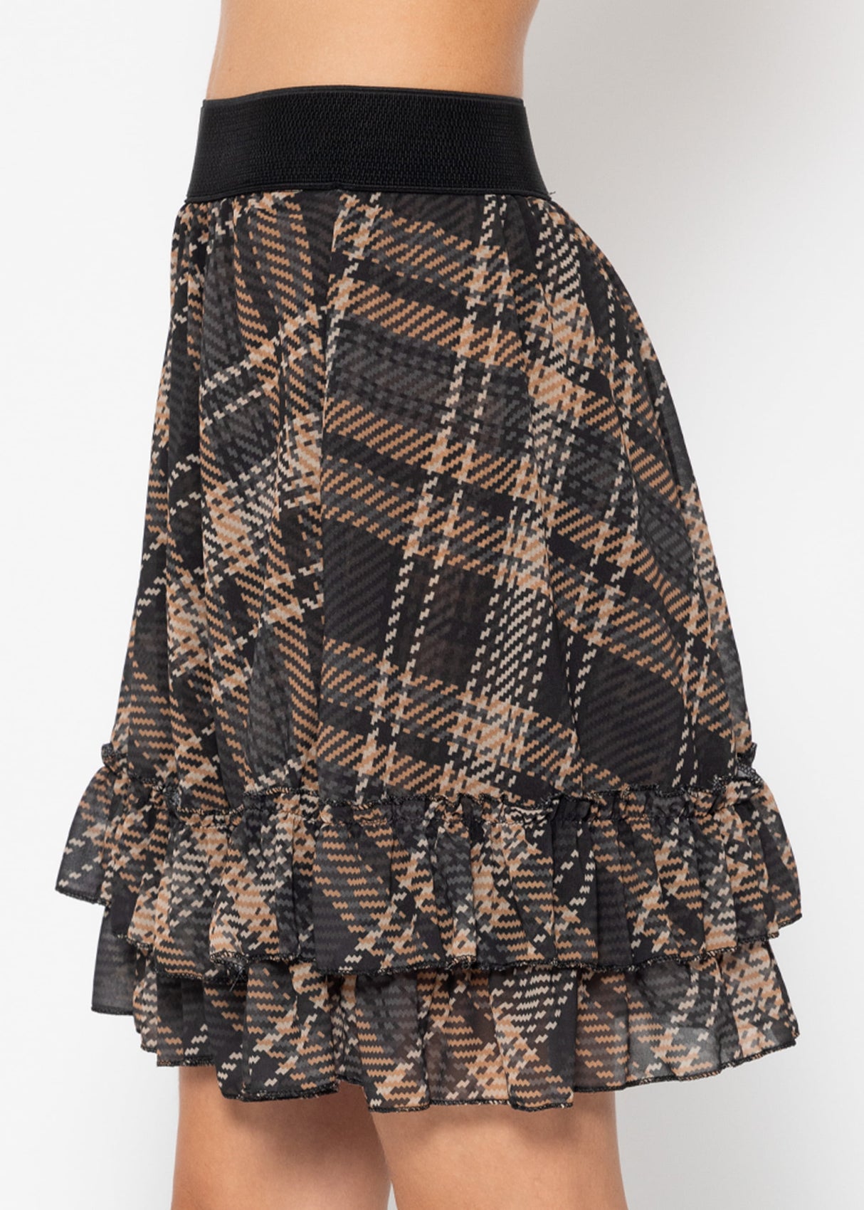 Check print ruffle skirt - brown