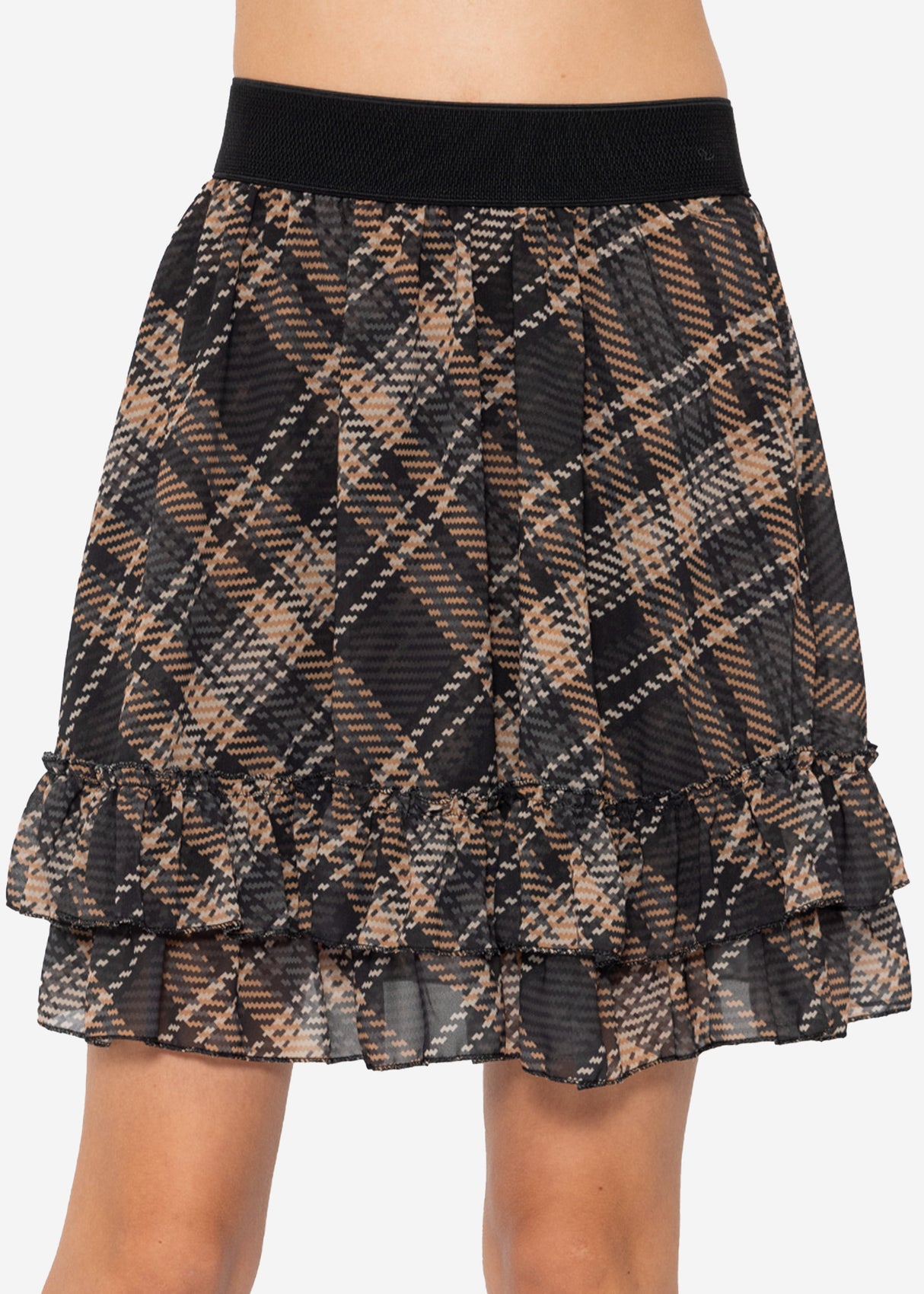Check print ruffle skirt - brown