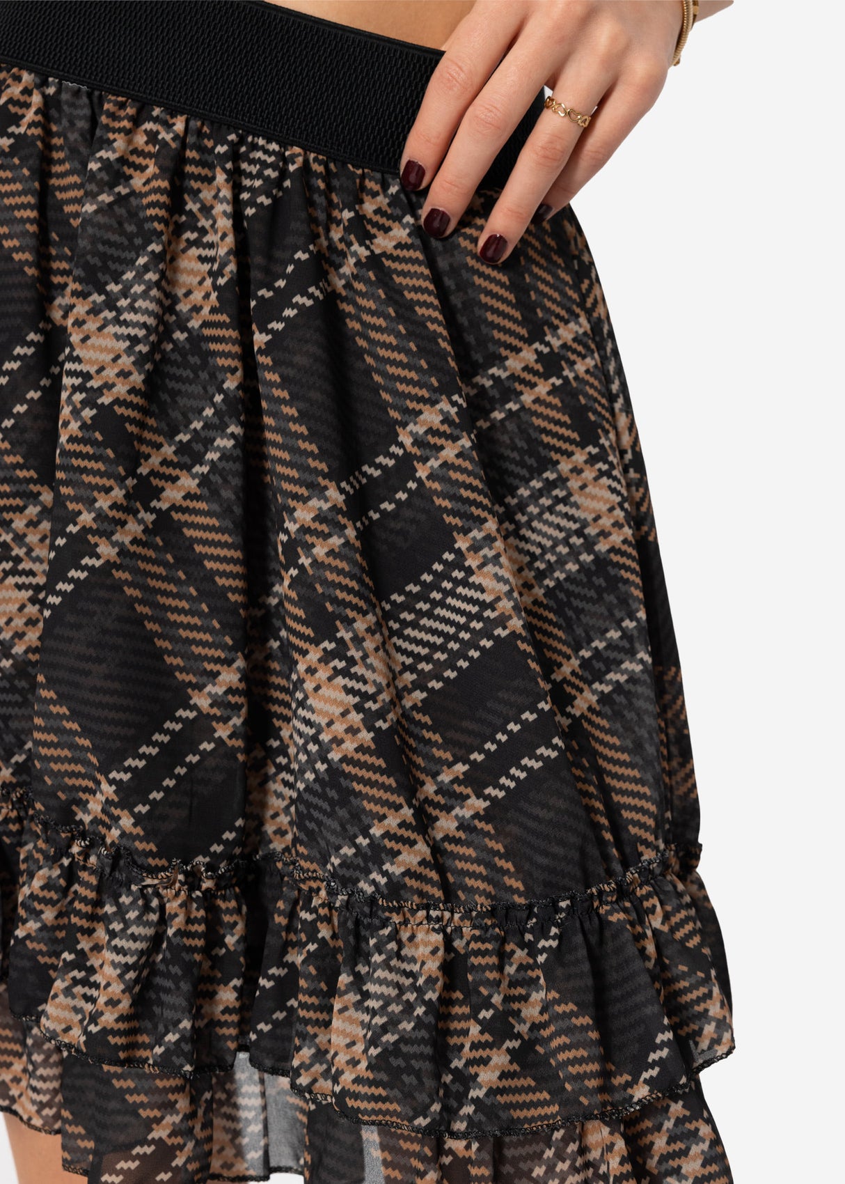 Check print ruffle skirt - brown