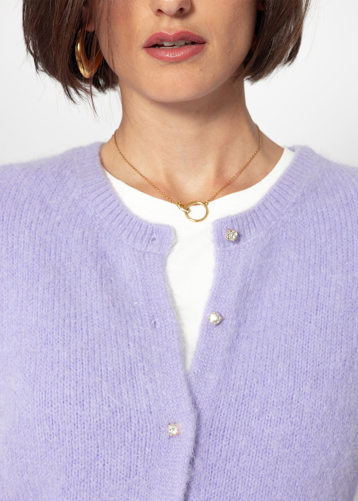 Weicher Strickcardigan mit Zierknöpfen - flieder