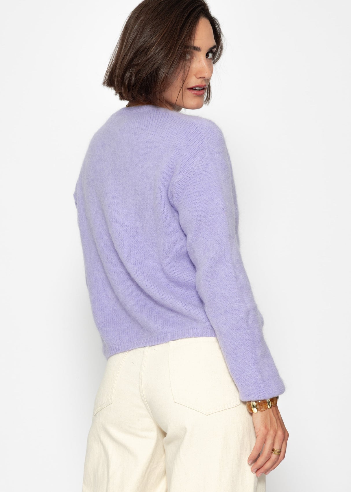 Weicher Strickcardigan mit Zierknöpfen - flieder